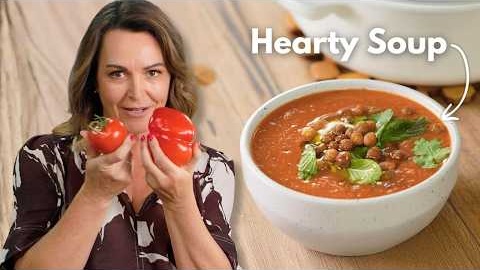 Warming Dinner Bowl: Roast Tomato and Capsicum Harissa Soup with a Yoghurt Swirl